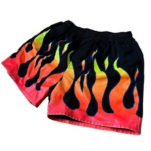 90s Made in USA Vintage Multi Color Fire Flame Pattern Cotton Unisex Shorts